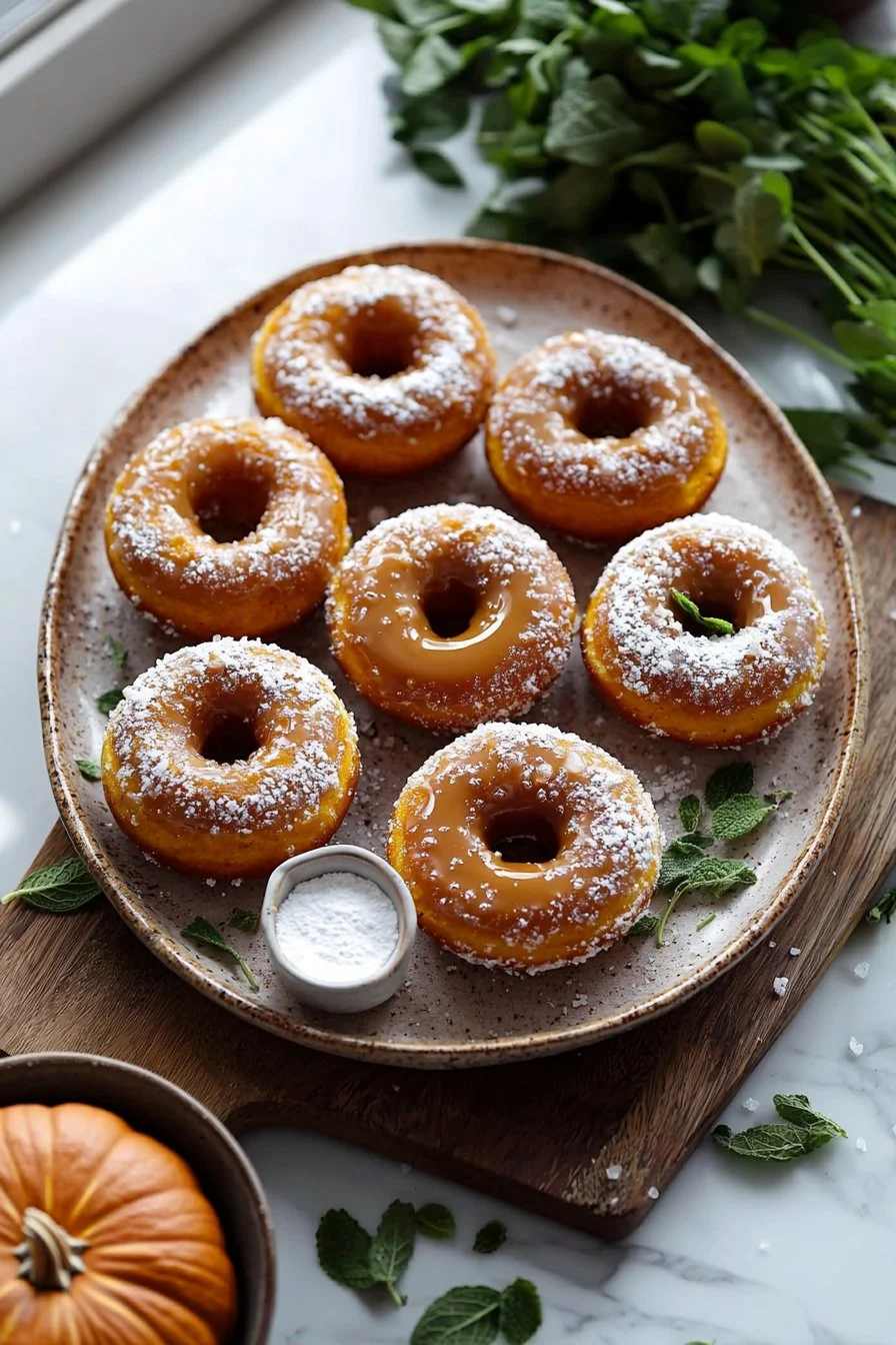 Ahorn-glasierten Kürbis-Donuts auf einem Teller serviert