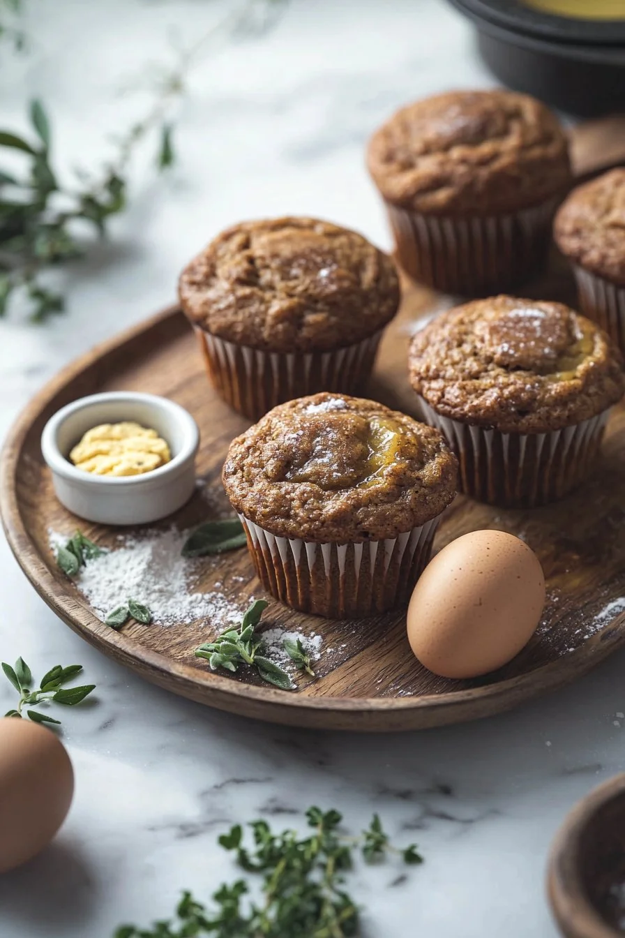 Köstliche Apfelsauce Gewürzmuffins frisch gebacken auf einem Tisch.