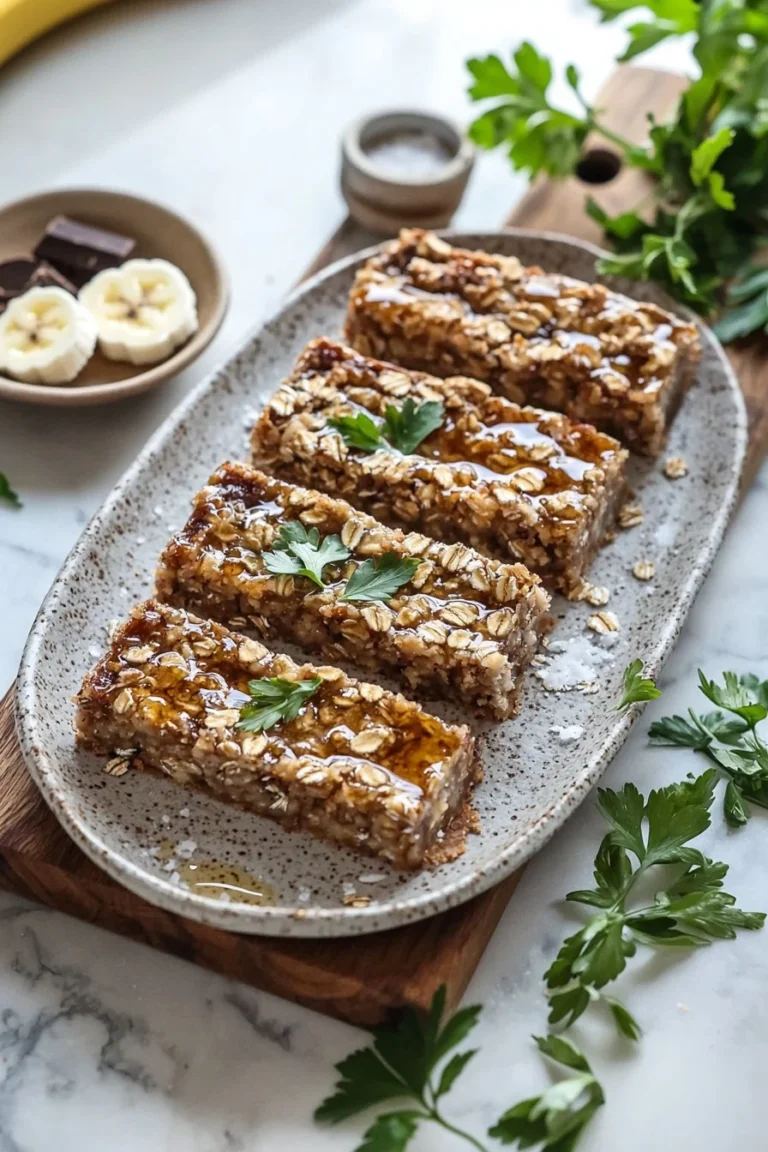Hausgemachte Bananen-Haferflocken-Riegel auf einem Holzbrett
