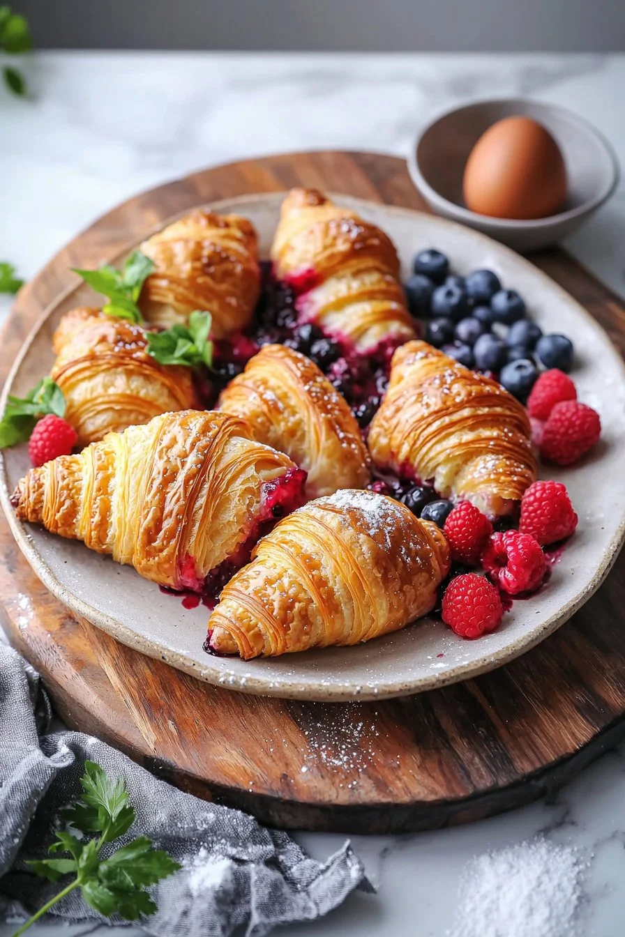 Beeren-Croissant-Auflauf mit frischen Früchten und goldbraunem Croissantteig