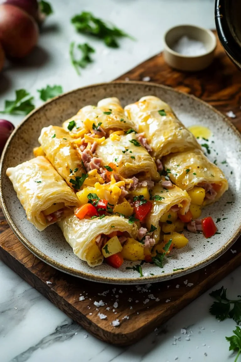 Leckere Blätterteig-Frühstücksburritos auf einem Teller