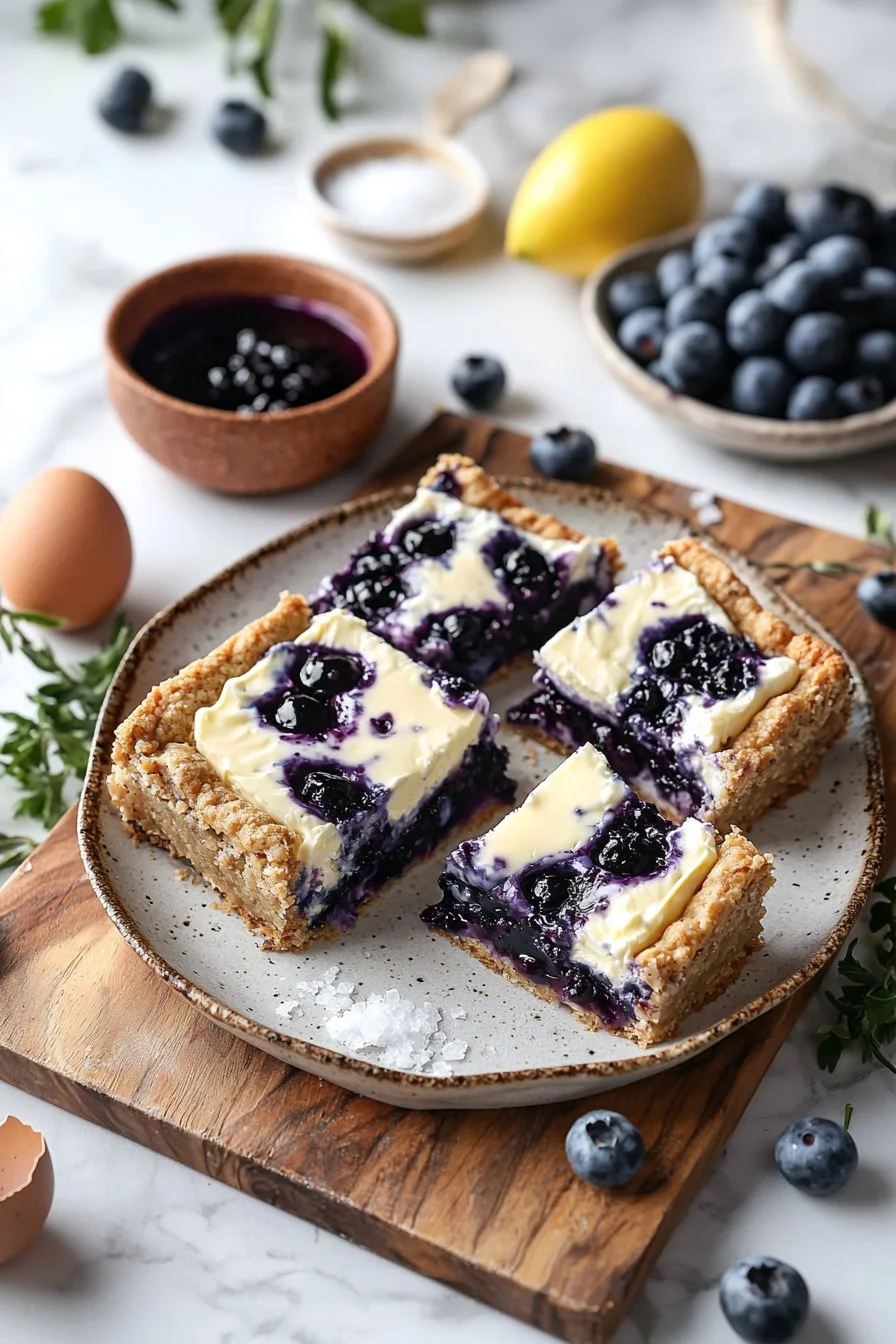 Blaubeer-Creme-Käse-Riegel mit frischen Blaubeeren und cremigem Käse.