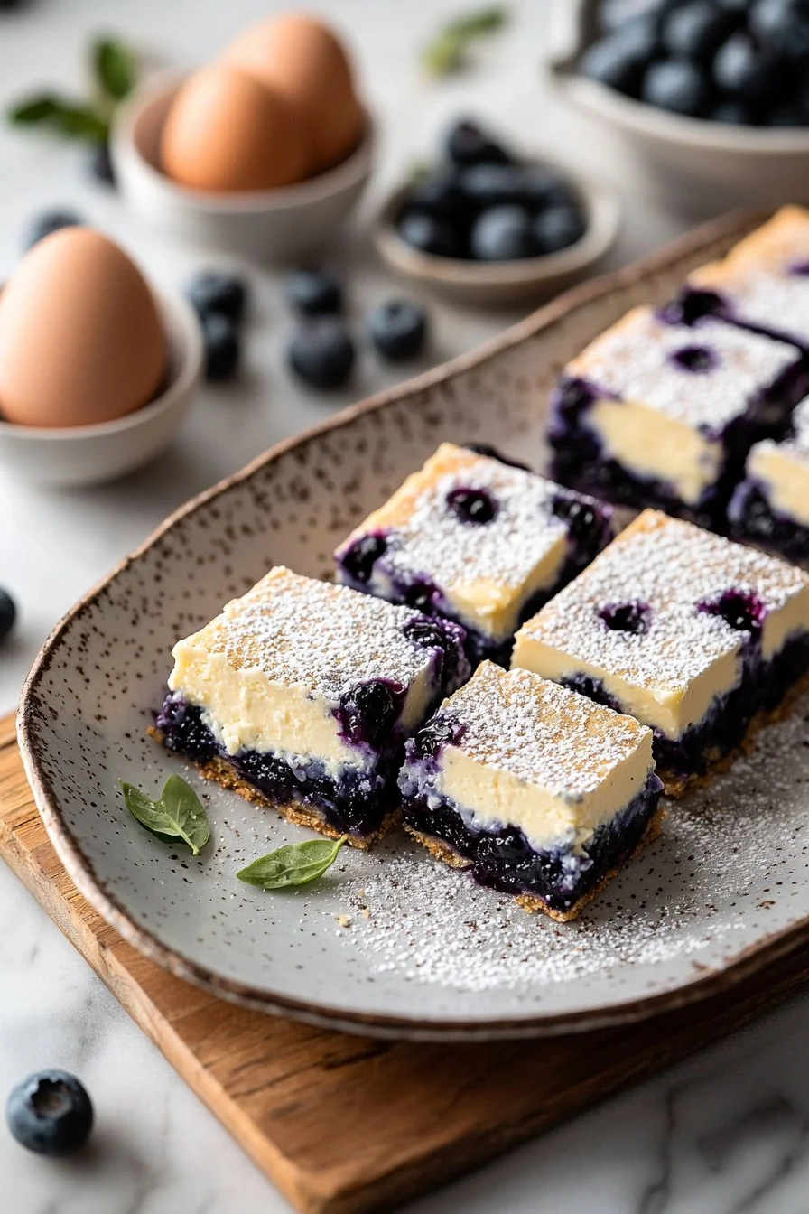 Blaubeer-Cremekäse-Riegel auf einem Teller serviert