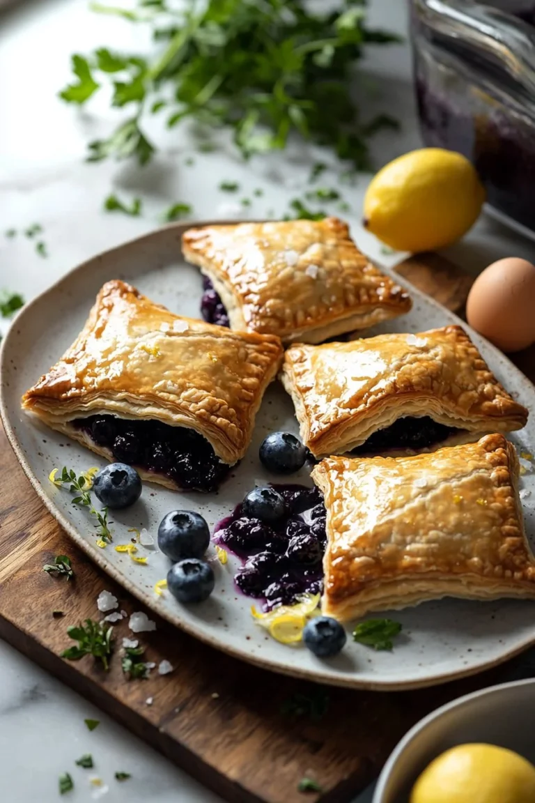 Leckere Blaubeer-Zitronen-Handpasteten in appetitlicher Anrichtung.