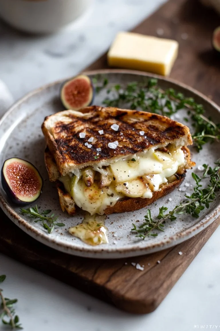 Brie, Feigen und Apfel gegrillter Käse auf einem Teller