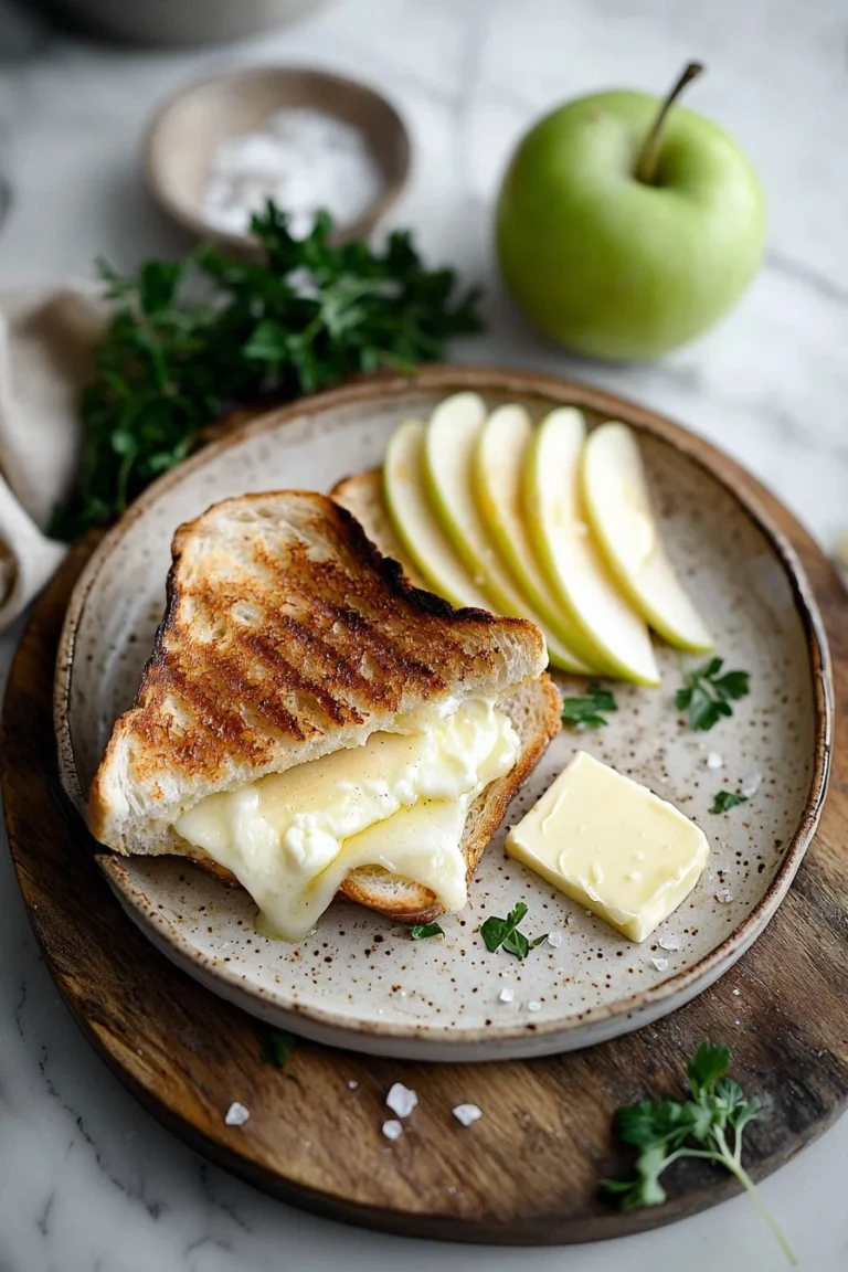 Gegrilltes Käse-Sandwich mit Brie und Apfel, knusprig und lecker.