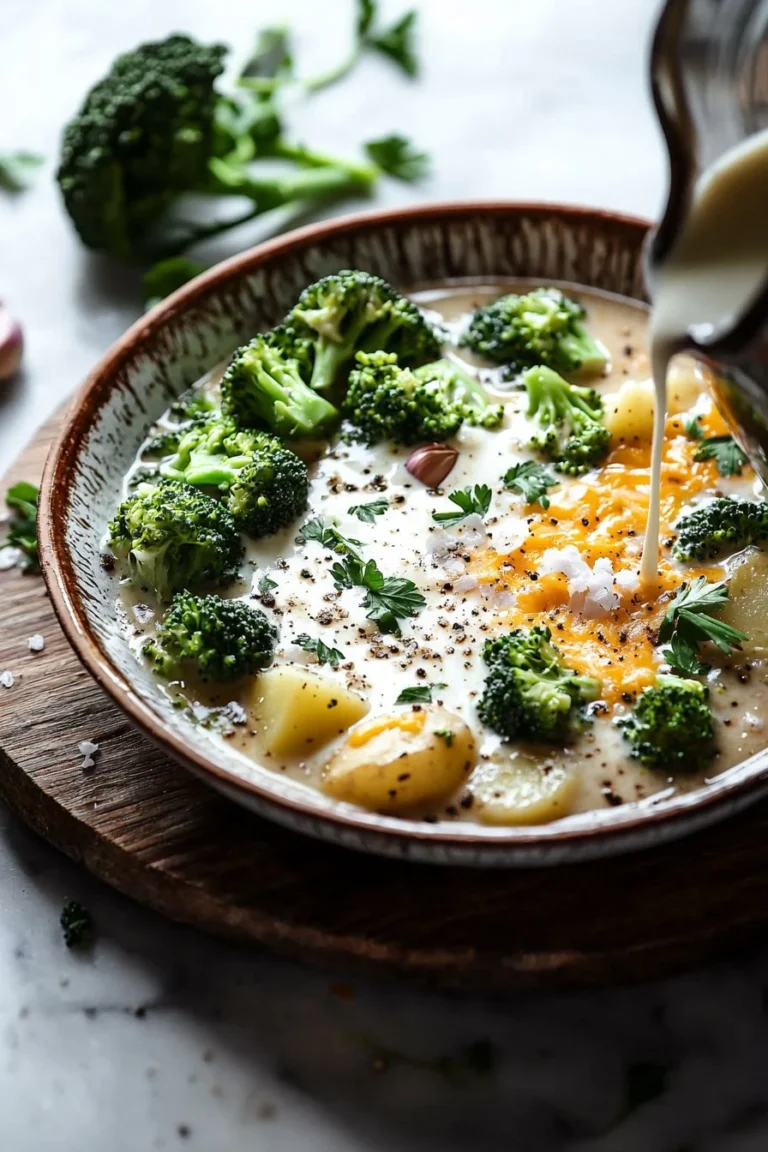 Leckere Brokkoli-Kartoffel-Käse-Suppe in einer Schüssel serviert