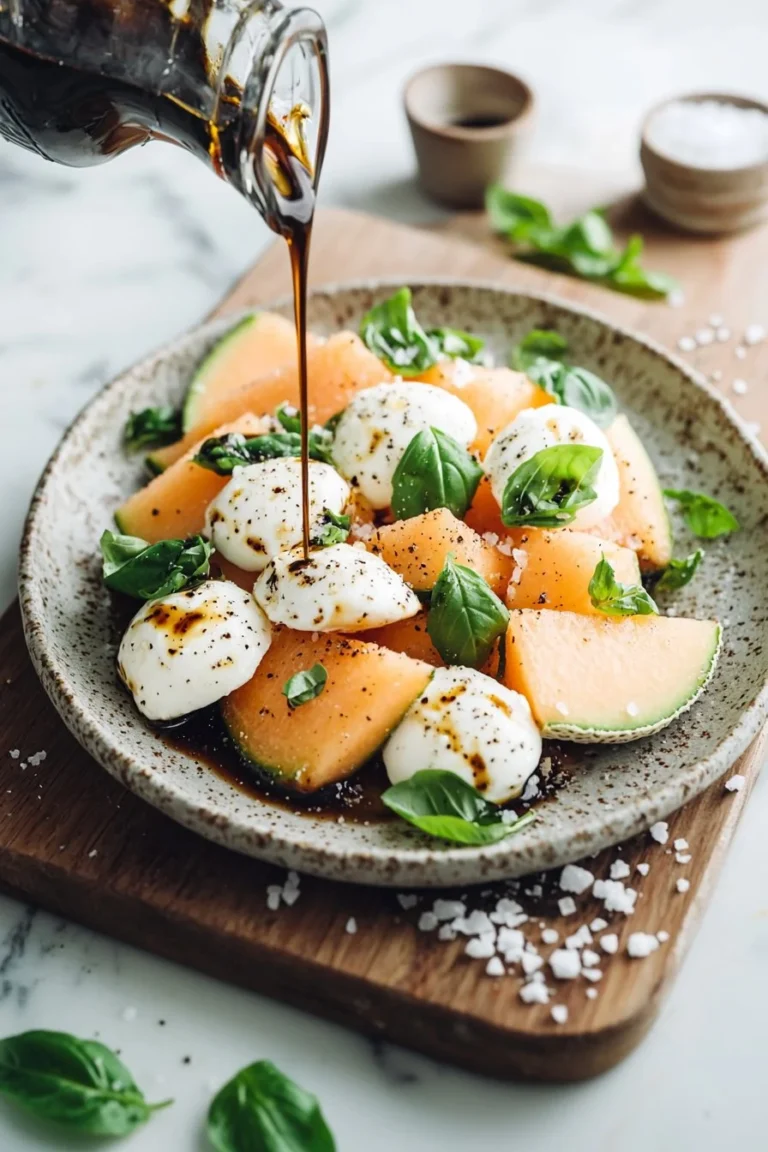 Erfrischender Cantaloupe-Mozzarella-Salat mit süßer Melone und cremigem Käse