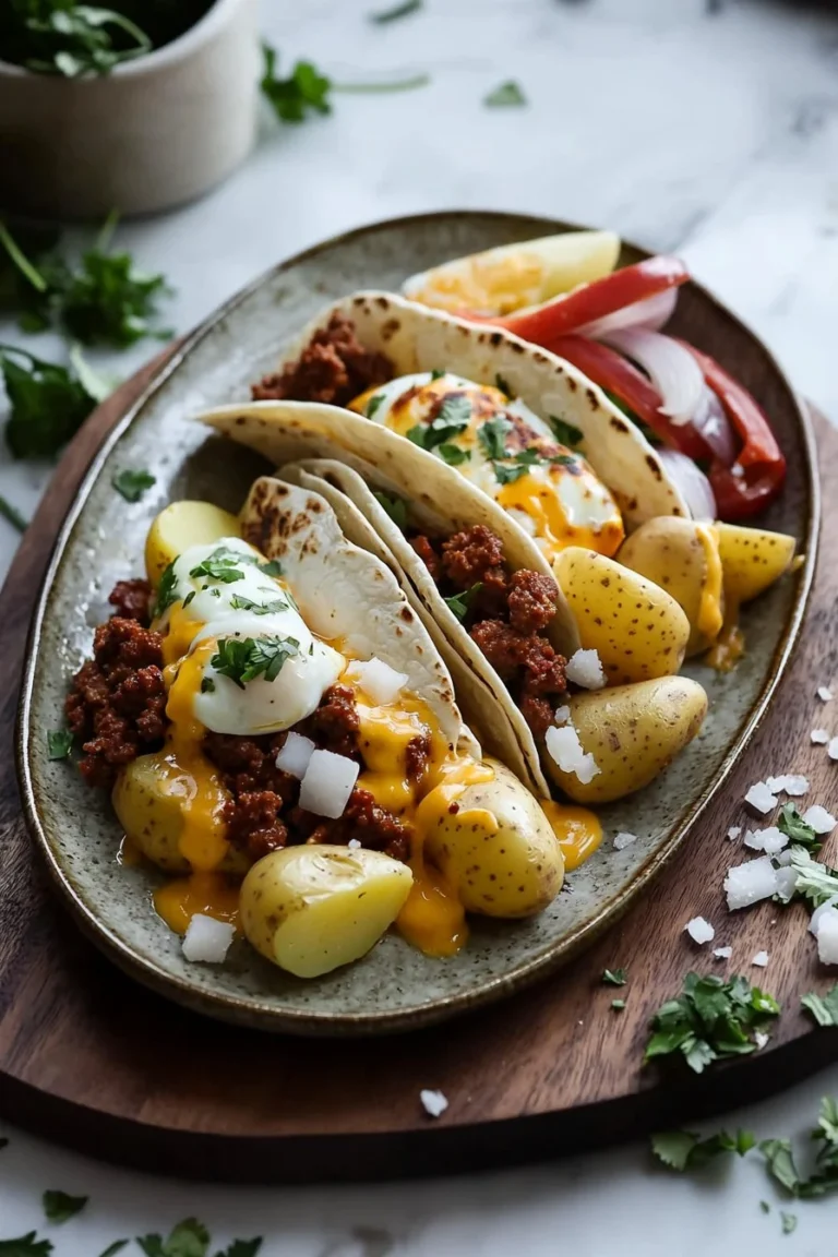 Chorizo Frühstücks-Burritos mit Kartoffeln und Eiern auf einem Teller