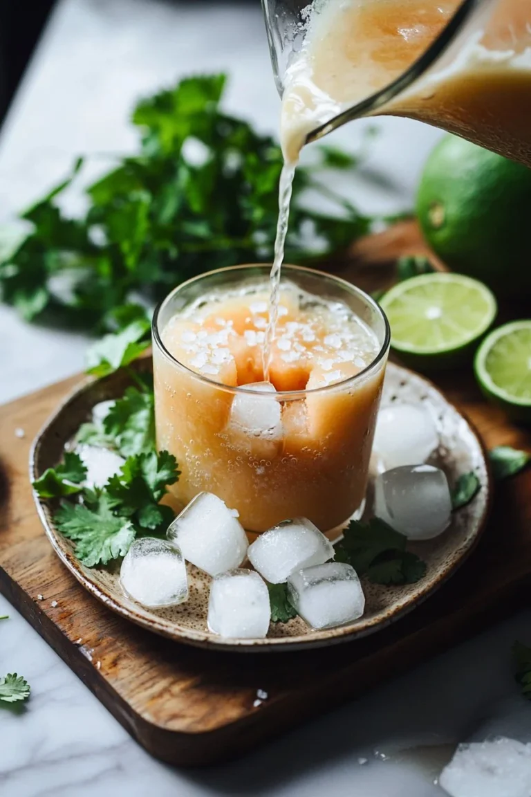 Cremiger Melon Agua Fresca in einem Glas mit frischen Melonenstücken
