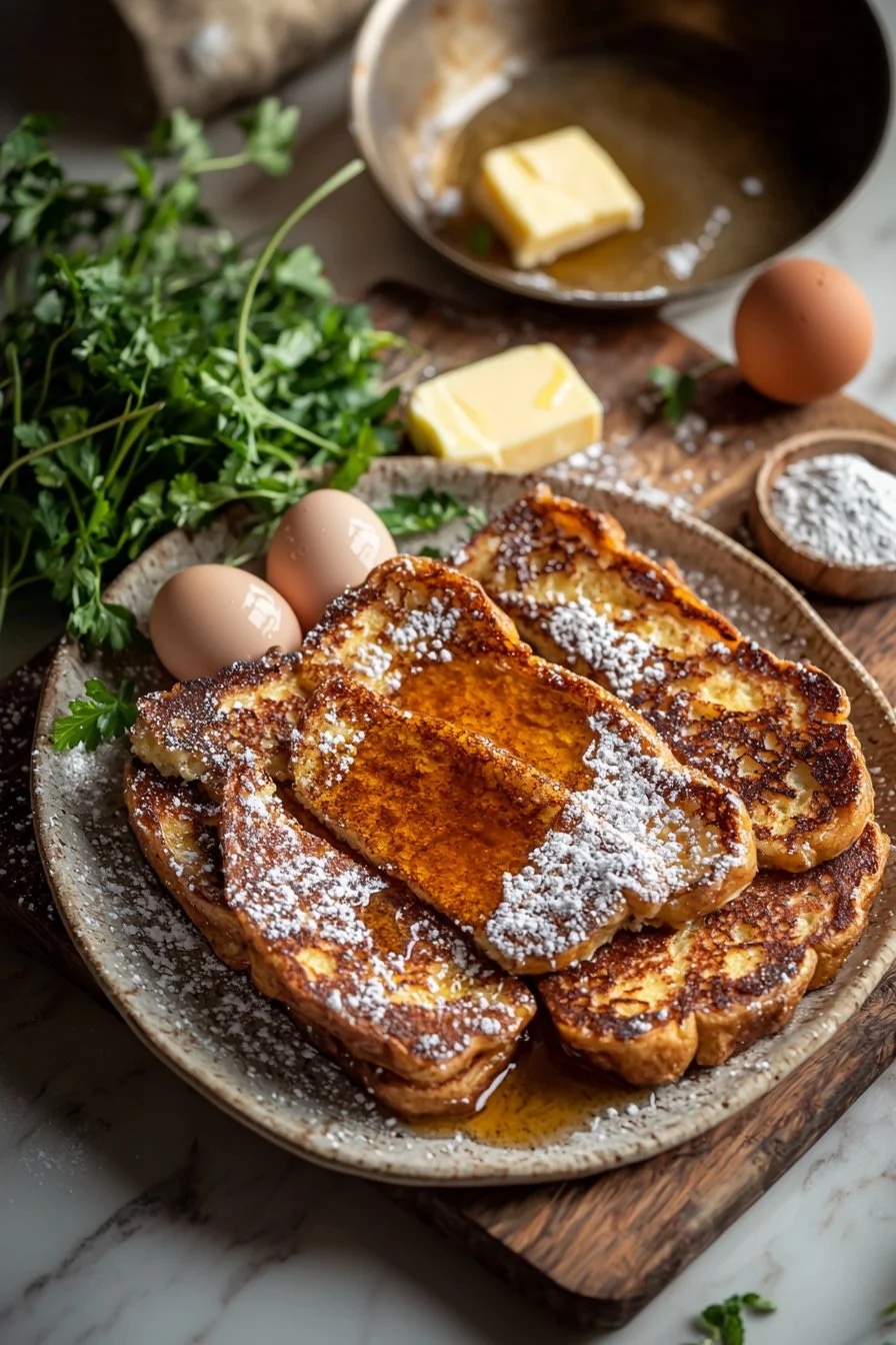 Knuspriger Honig-Französischer Toast auf einem Teller.
