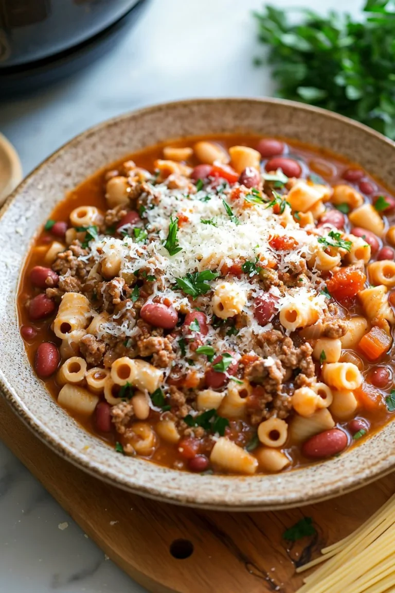 Crock-Pot Pasta Fagioli mit frischen Zutaten serviert