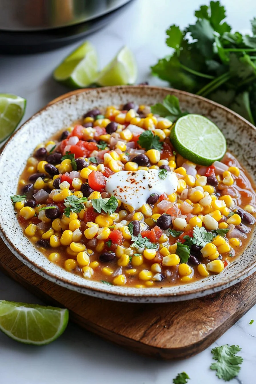 Schüssel mit Crockpot Mexikanische Straßenmaissuppe, ein leckeres Rezept.