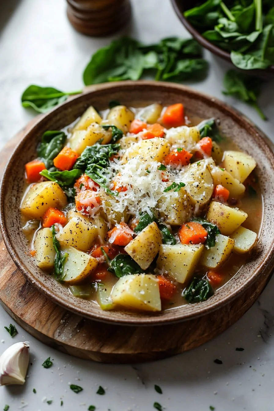 Crockpot toskanesche Kartoffelsuppe in einer Schüssel serviert