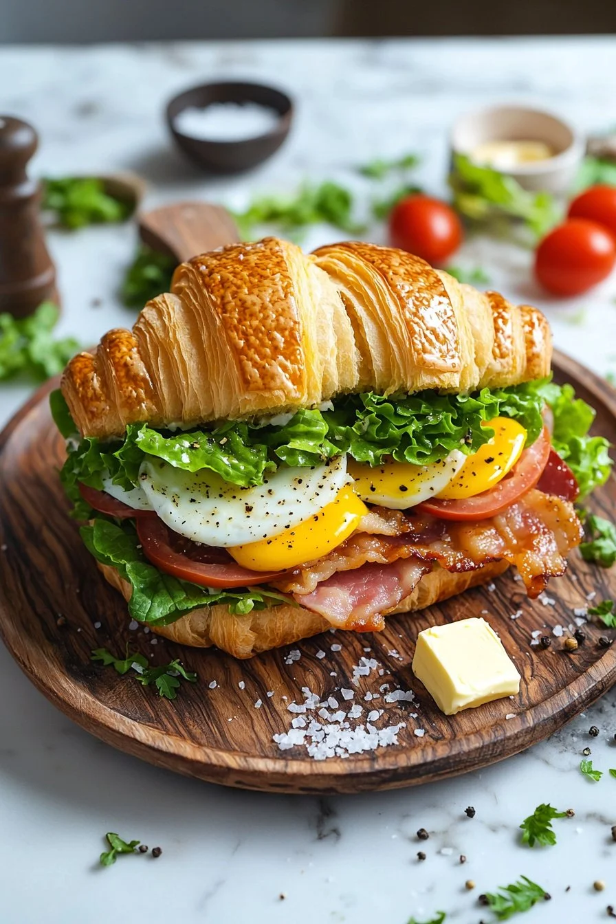 Köstliches Croissant Frühstücks-Sandwich mit frischen Zutaten und aromatischem Geschmack