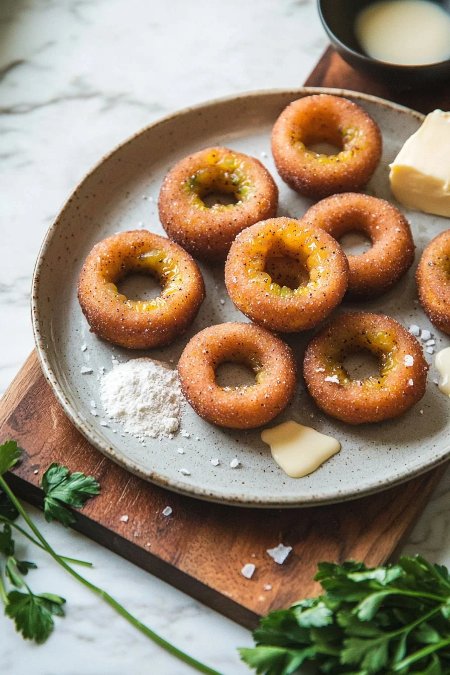 Köstliche Eichel Donut Löcher, frisch gebacken und verführerisch anzusehen.
