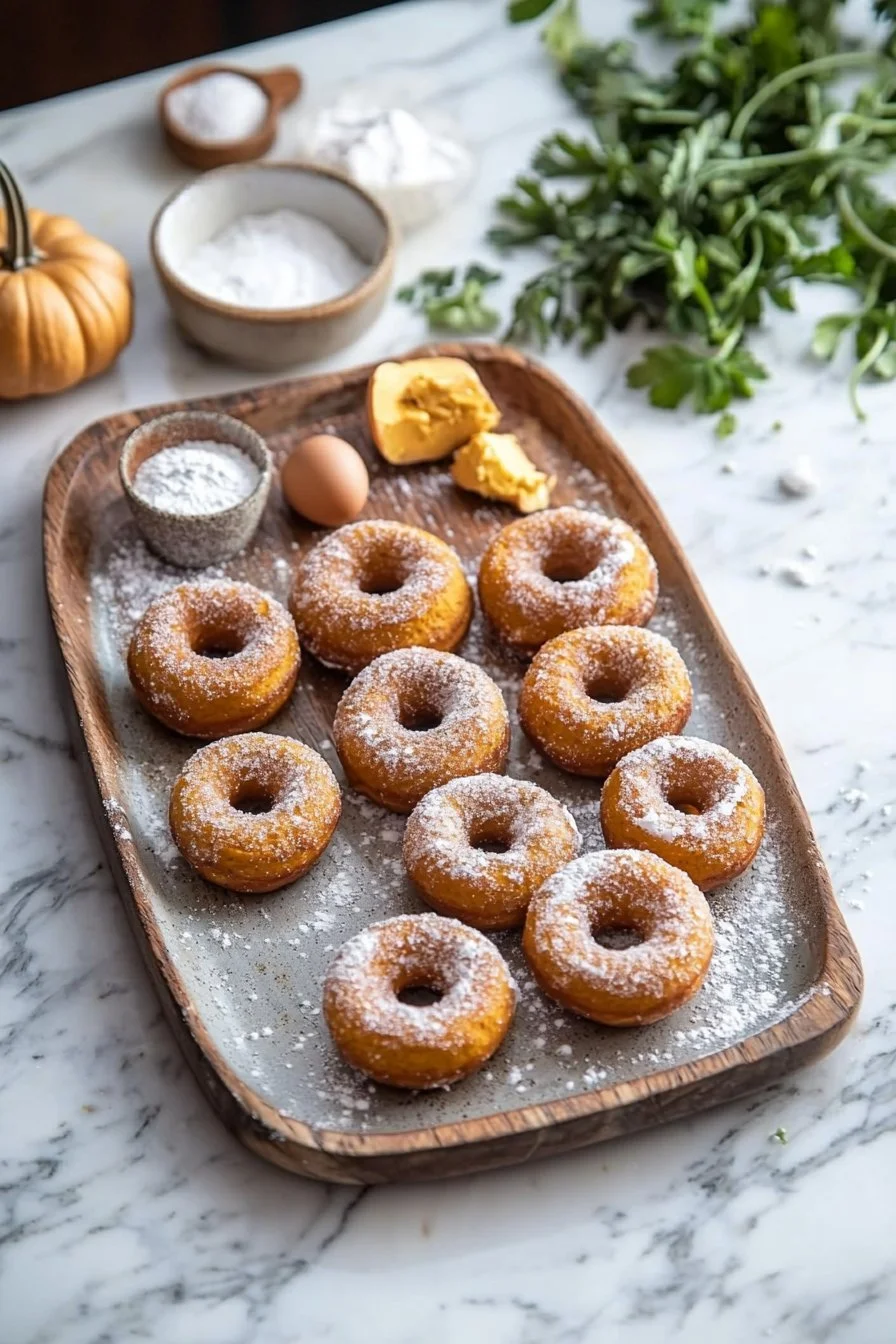 Hausgemachte Kürbisdonuts frisch gebacken, ideal für den Herbstgenuss.