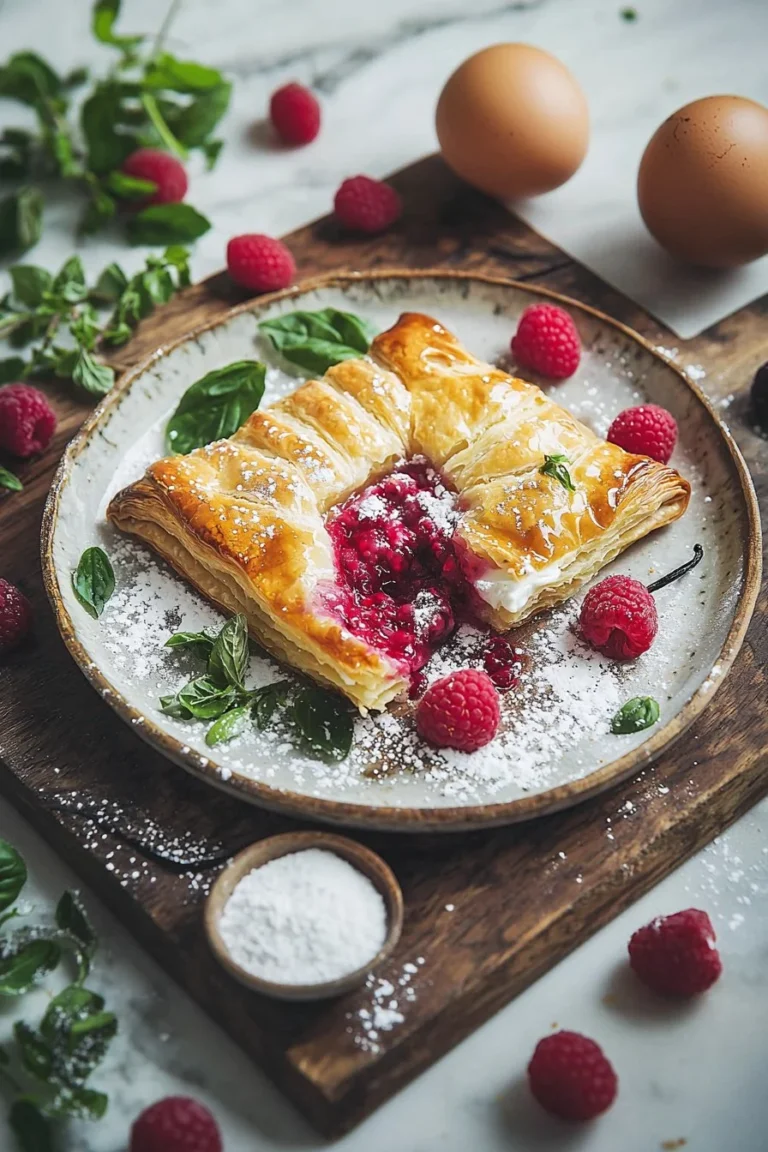 Einfache Himbeeren-Dänische aus Blätterteig mit frischen Himbeeren