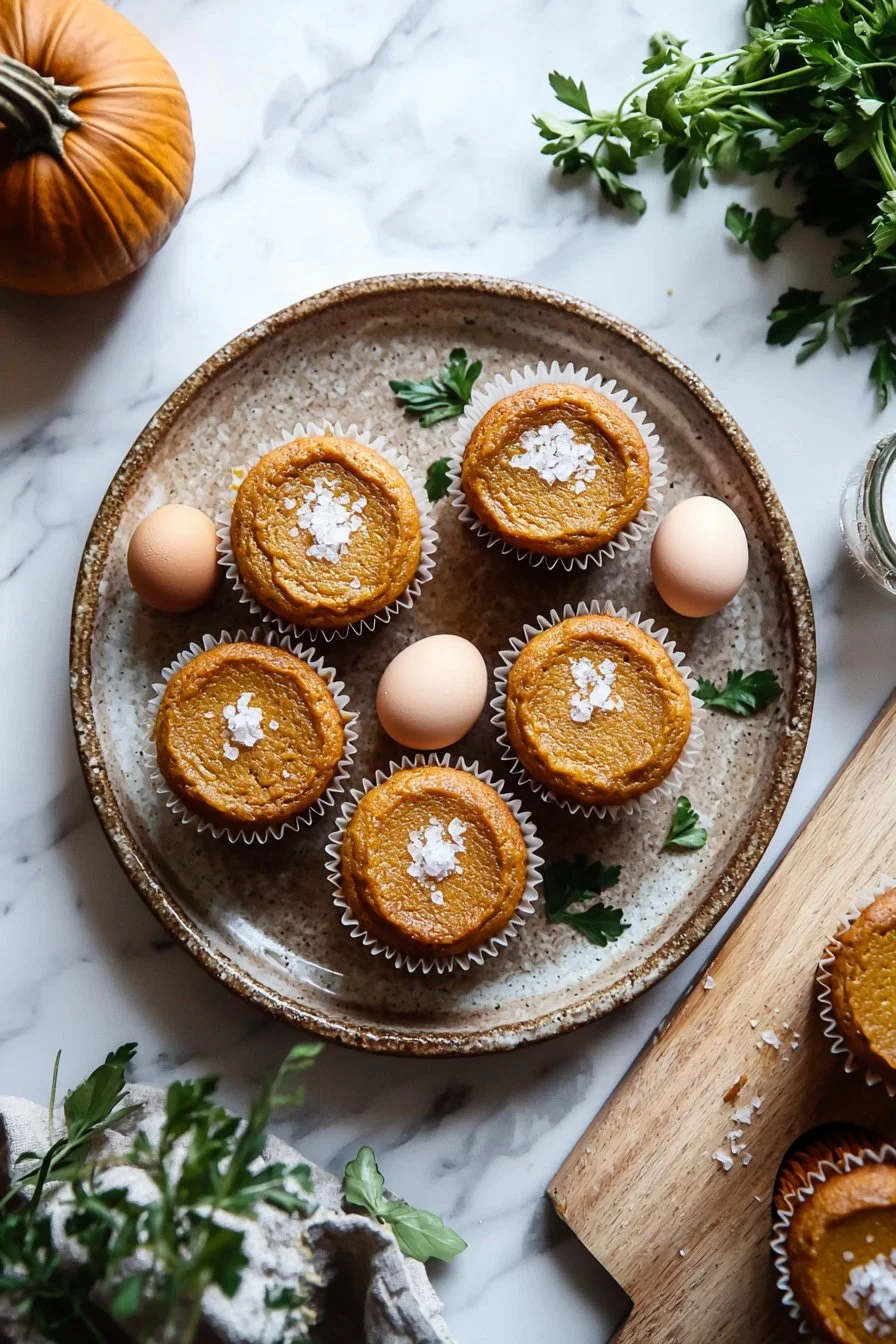 Einfache Kürbiskuchen-Cupcakes mit Zuckerguss auf einem weißen Teller
