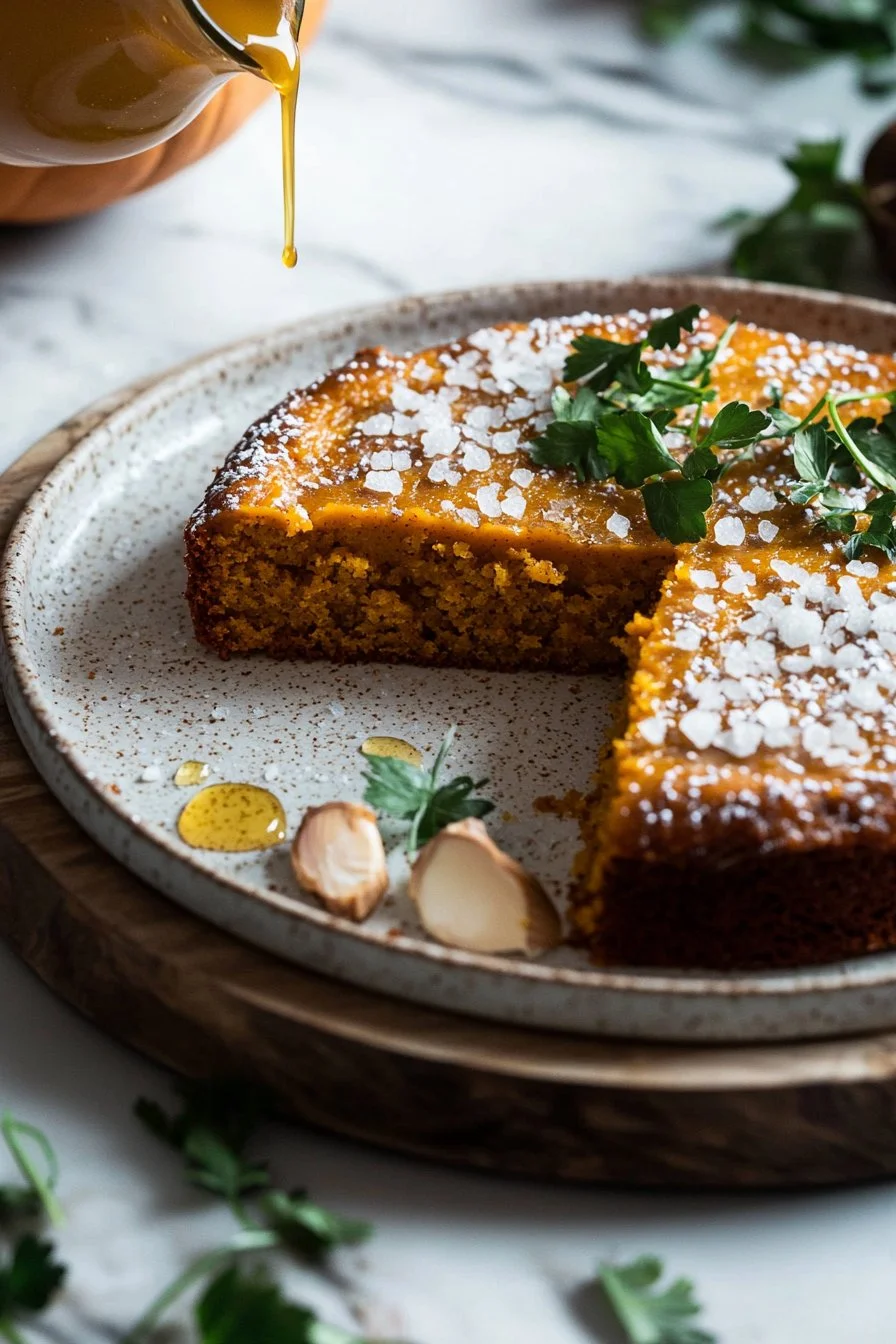 Einfacher Kürbisgewürzkuchen mit köstlichen Gewürzen auf einem Teller