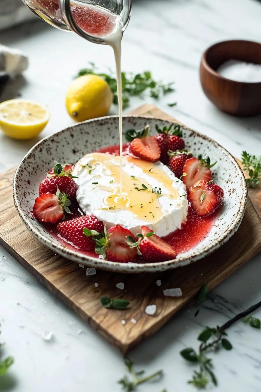 Schale mit Erdbeermousse, frisch zubereitet nach einem Rezept.