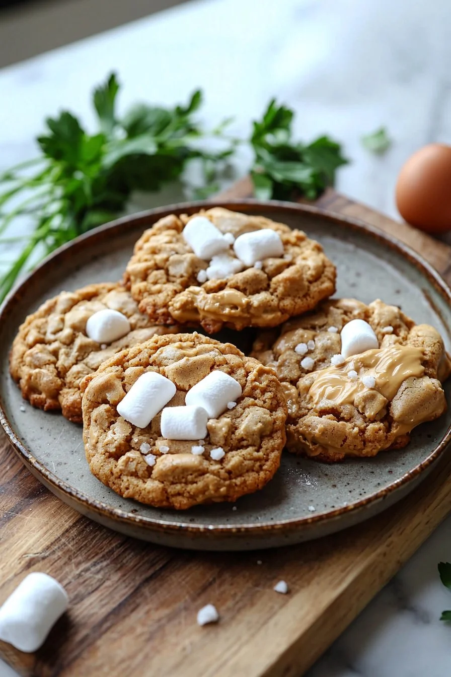 Erdnussbutter-Marshmallow-Kekse mit leckerem Topping auf einem Teller