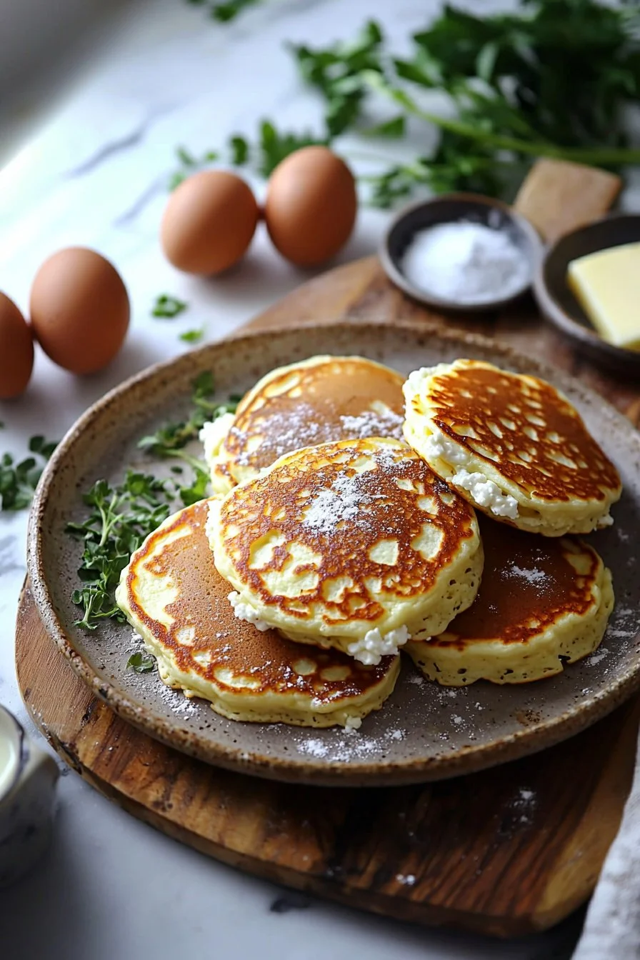 Fluffige Ricotta-Pfannkuchen auf einem Teller serviert