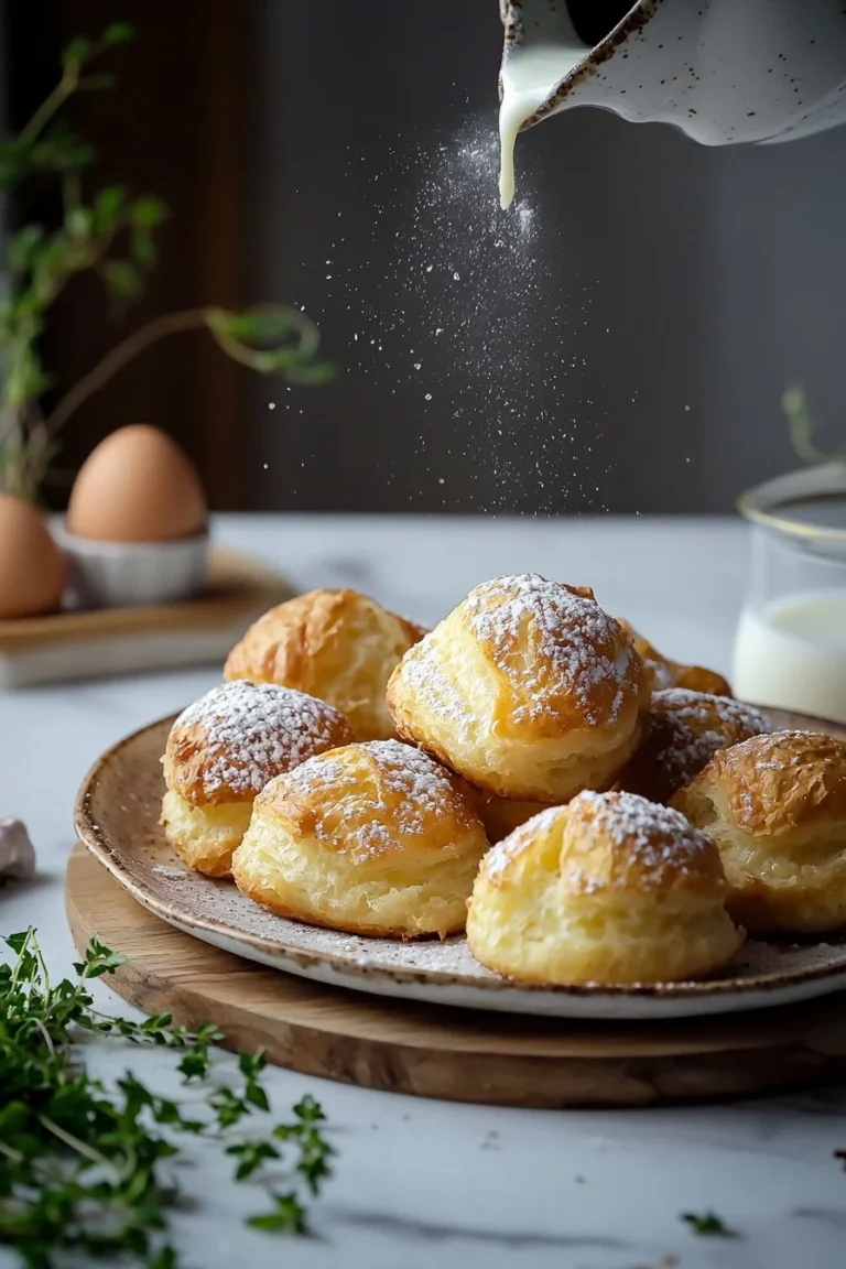 Leckere Französische Frühstückspuffs auf einem schönen Teller serviert.