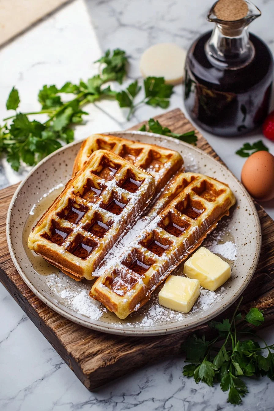 Französische Toast Waffeln auf einem Teller mit frischen Beeren