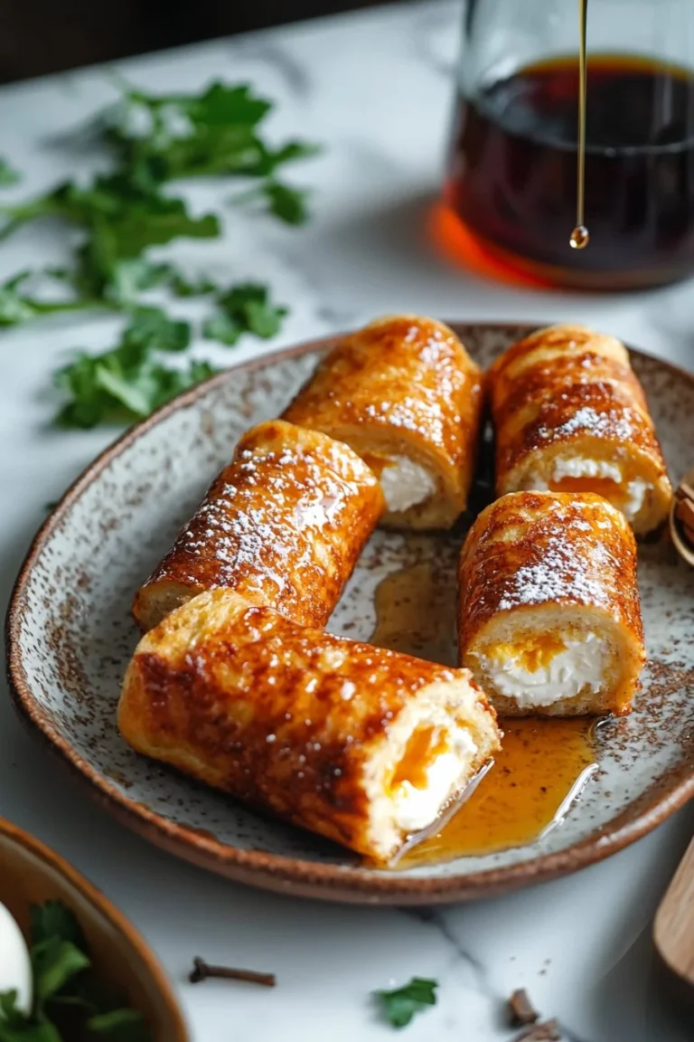 Leckere Französische Toast-Röllchen gefüllt mit süßer Füllung
