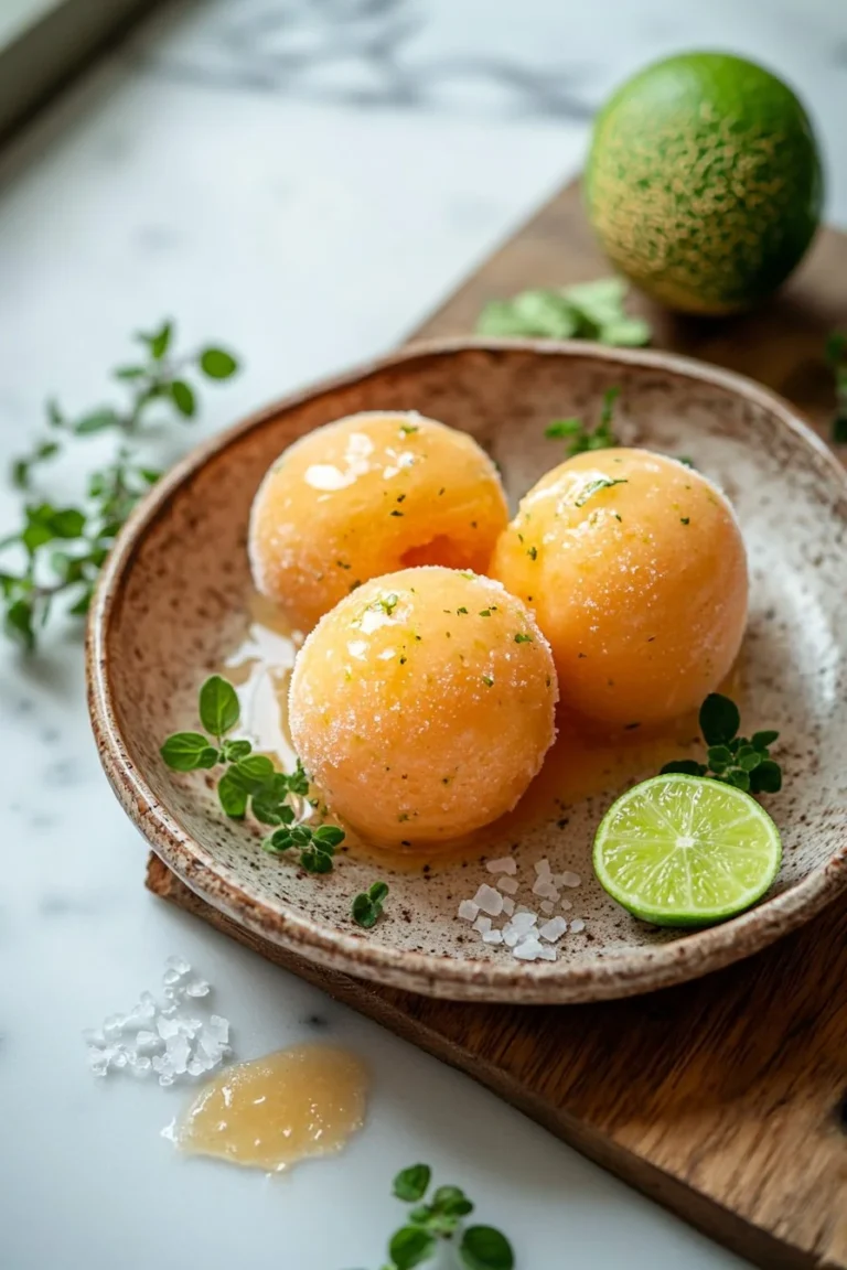 Erfrischendes Melonen-Sorbet aus frischen Melonenstücken, ideal für heiße Sommertage.