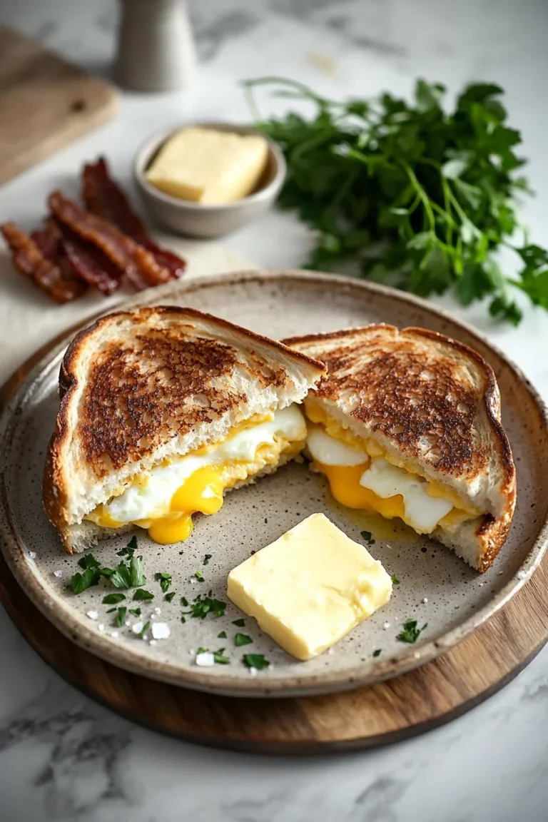 Frühstücks-Grilled Cheese Sandwich mit geschmolzenem Käse und frischen Zutaten