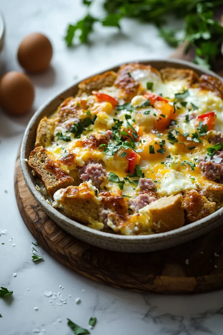 Leckerer Frühstücksauflauf, einfach im Voraus zubereitet für ein stressfreies Frühstück.
