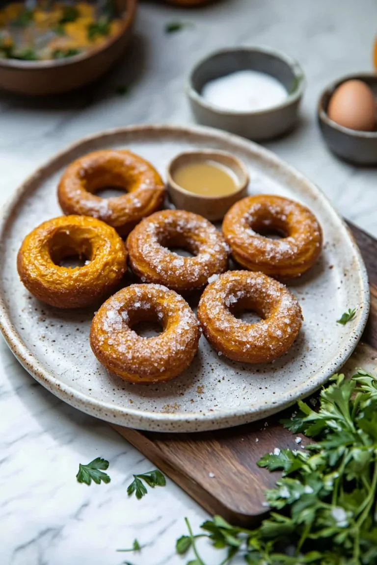 Leckere gebackene Kürbisdonuts auf einem Teller, perfekt für den Herbst
