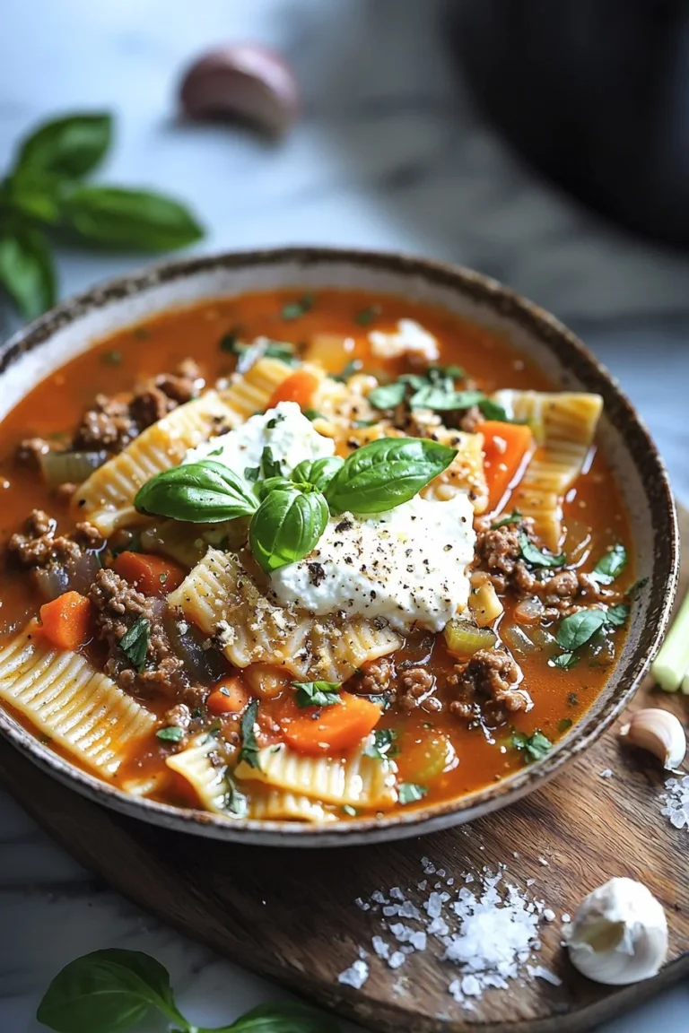 Gesunde Crockpot-Lasagna-Suppe serviert in einer Schüssel