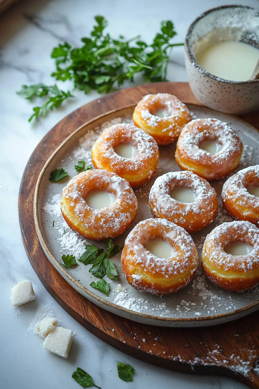 Glasierte Donut Löcher mit 4 Zutaten auf einem Teller