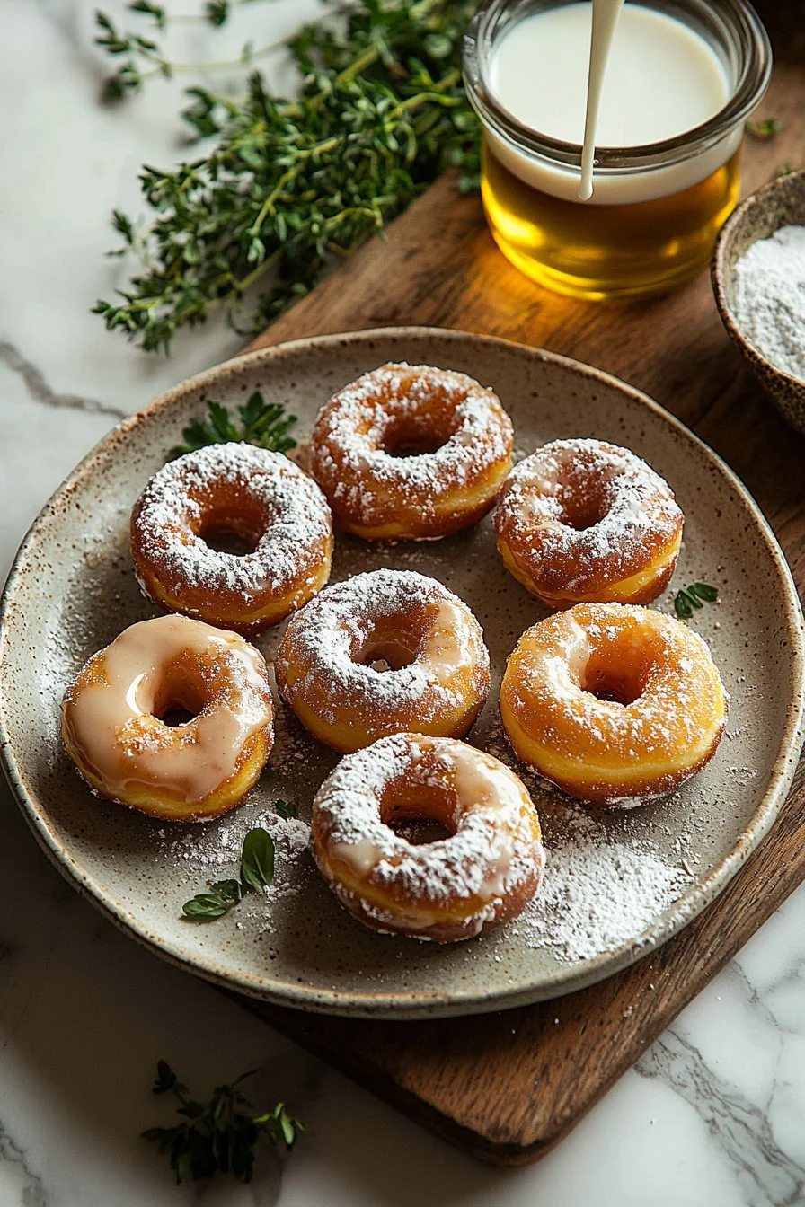 Glasierte Donut Löcher mit vier einfachen Zutaten auf einem Teller