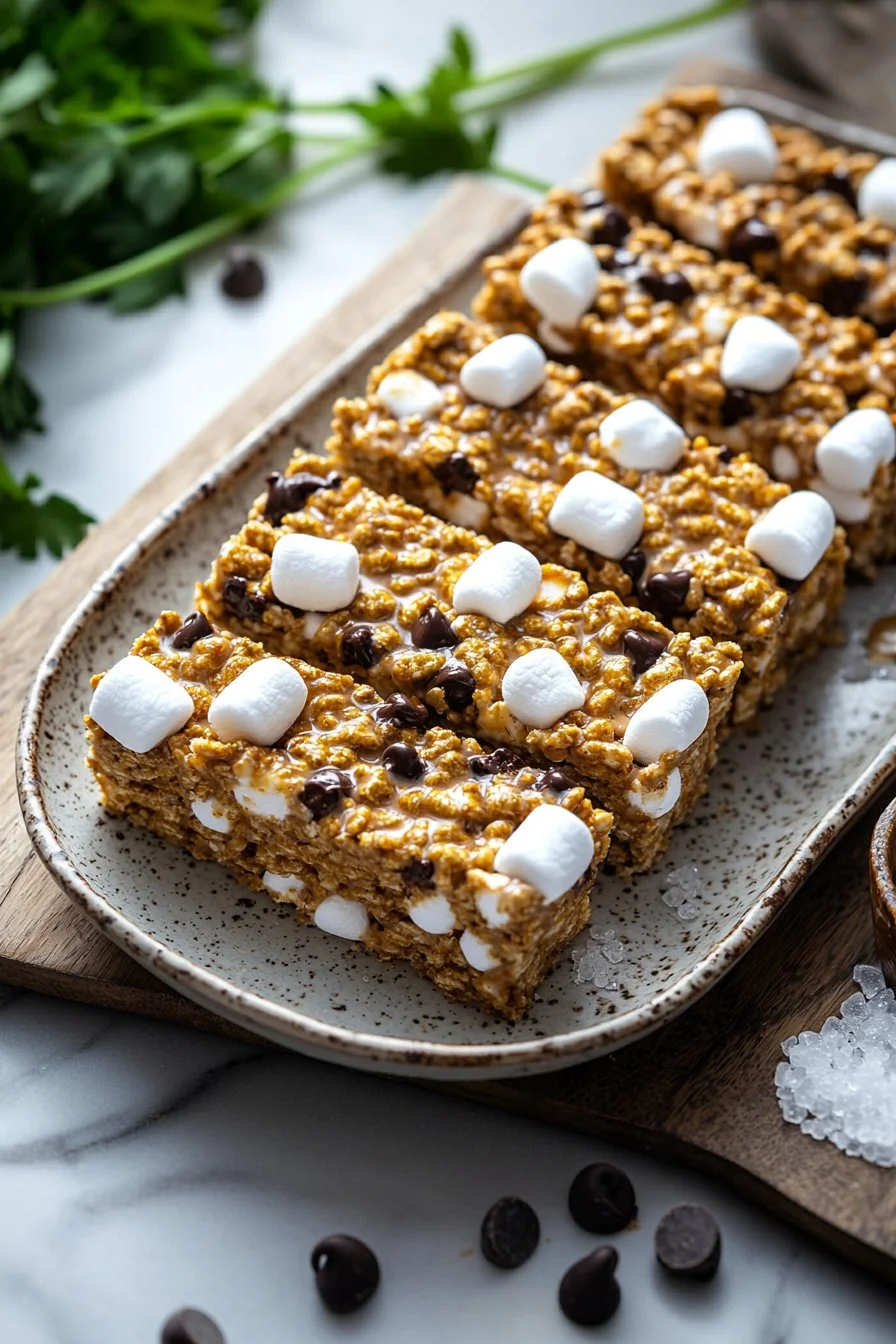 Goldene Grahams S'mores Riegel mit Schokolade und Marshmallows
