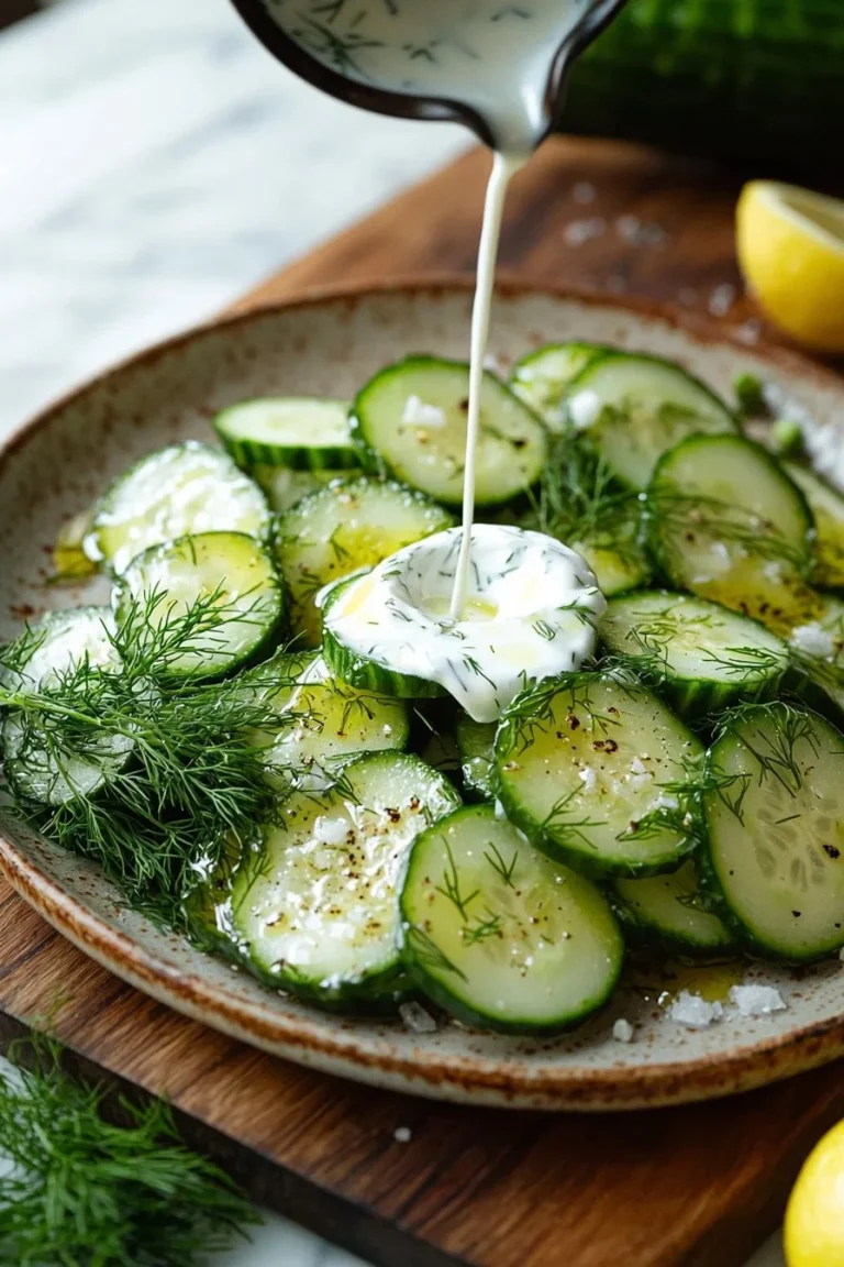 Gurkensalat mit Dill in einer Schüssel, frisch zubereitet und dekoriert