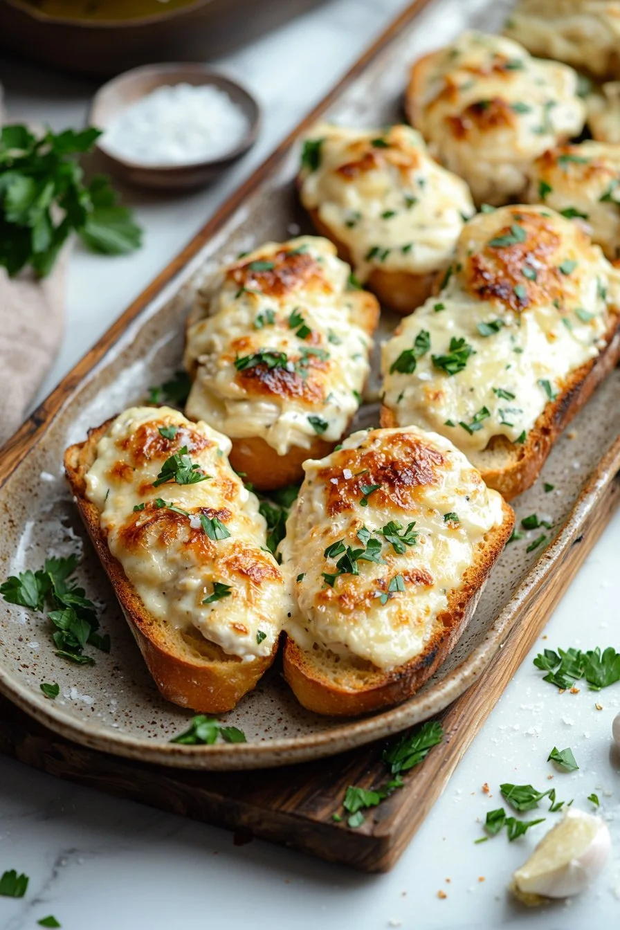Köstliches Hähnchen Alfredo mit knusprigem Knoblauchbrot