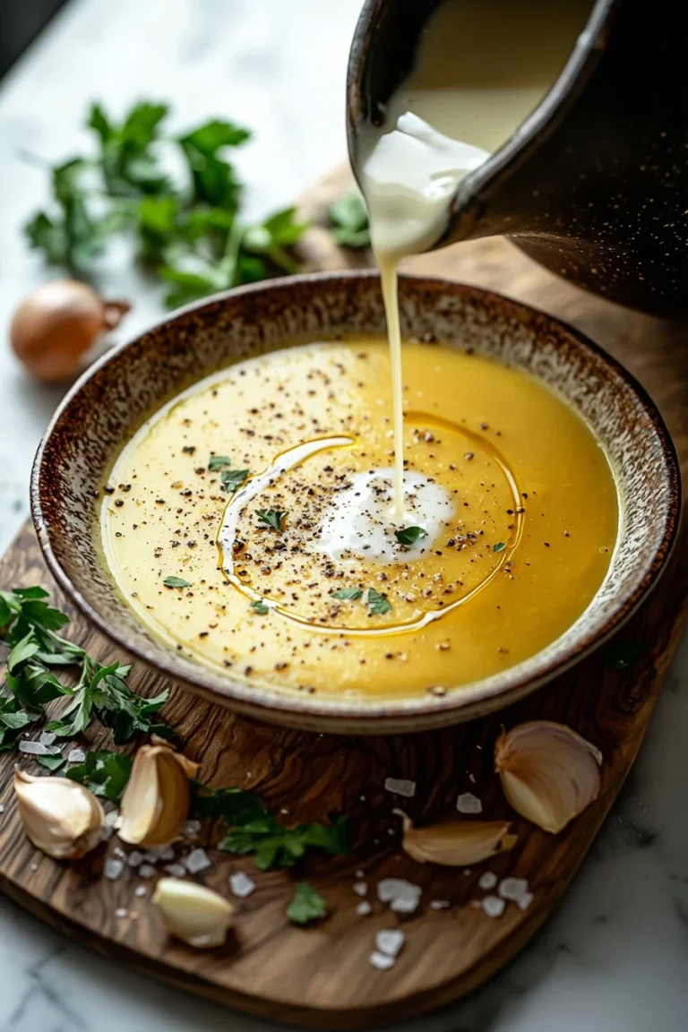 Hausgemachte Butternut-Kürbissuppe in einer Schüssel mit frischen Kräutern garniert.