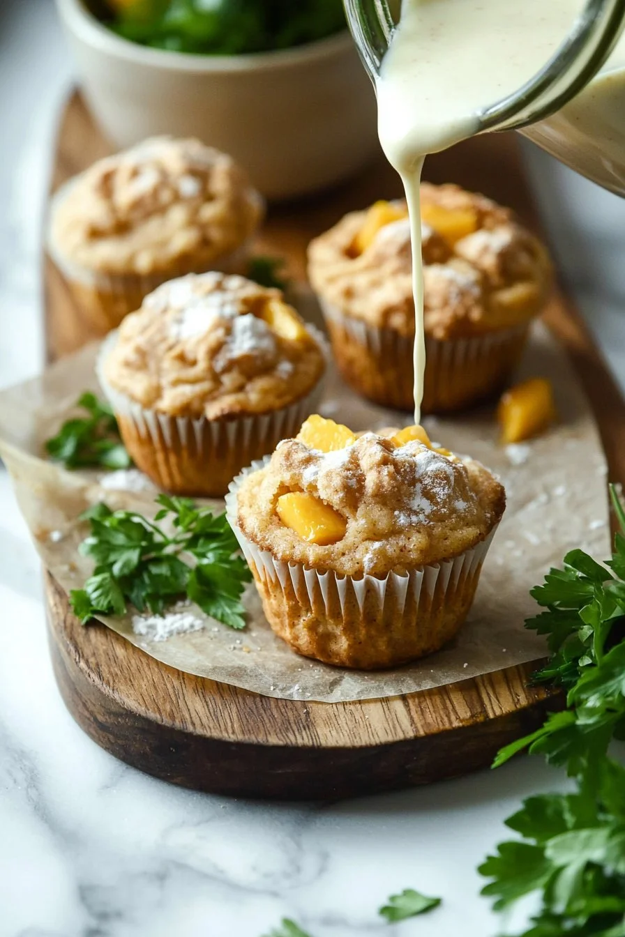 Leckere hausgemachte Pfirsich-Cobbler-Muffins frisch aus dem Ofen