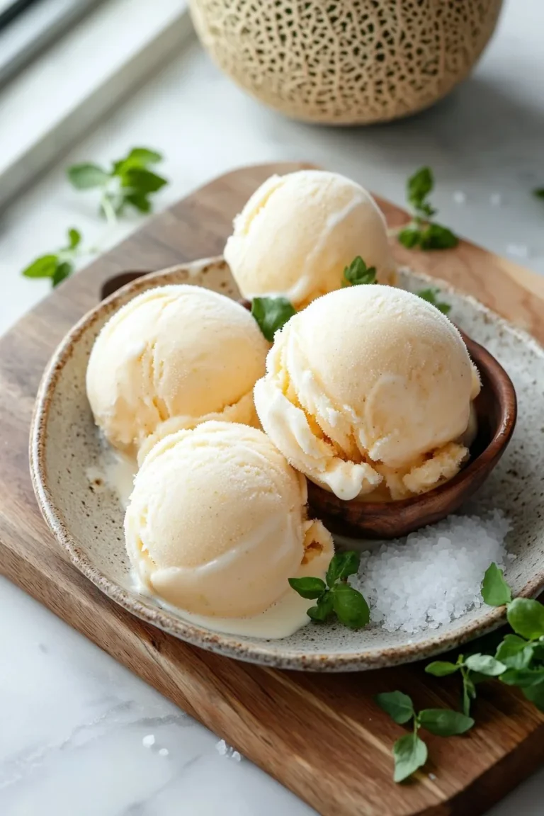 Hausgemachtes Cantaloupe-Eis in einer Schüssel serviert