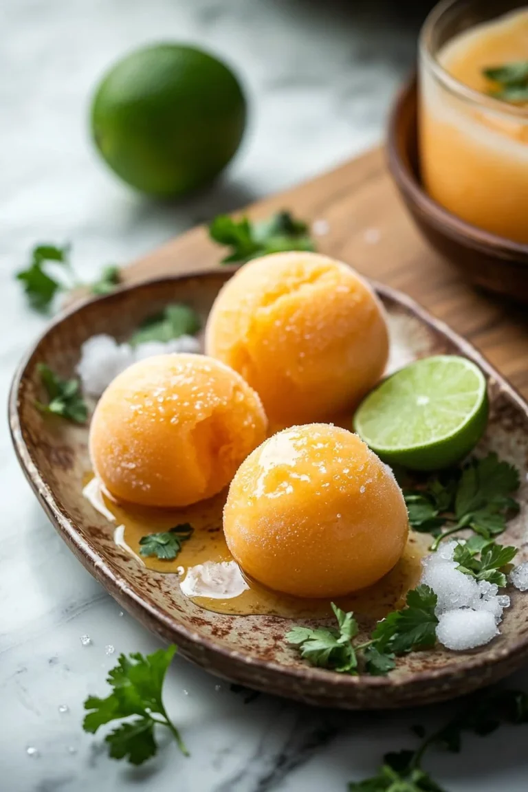Hausgemachtes Cantaloupe-Sorbet in einer eleganten Schüssel serviert.