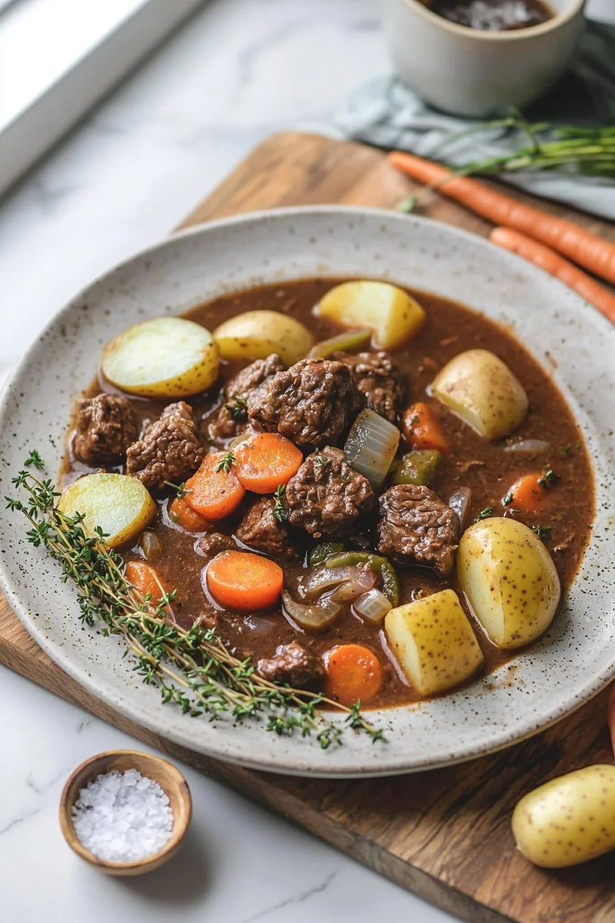Herzhaftes Rindfleisch-Eintopf-Rezept im Slow Cooker mit frischem Gemüse.