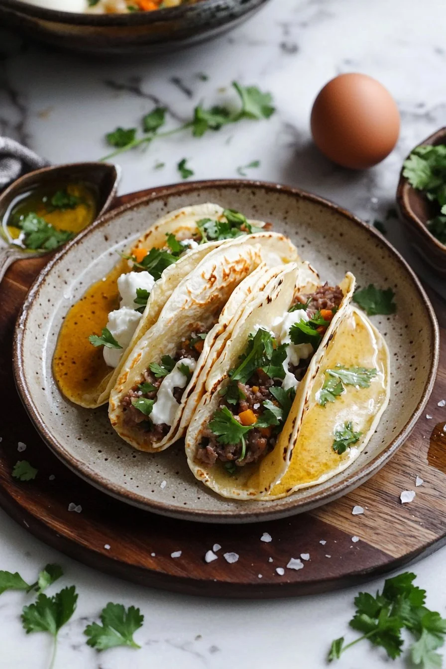 Herzhafte Pfannkuchen-Tacos gefüllt mit frischen Zutaten und Gewürzen