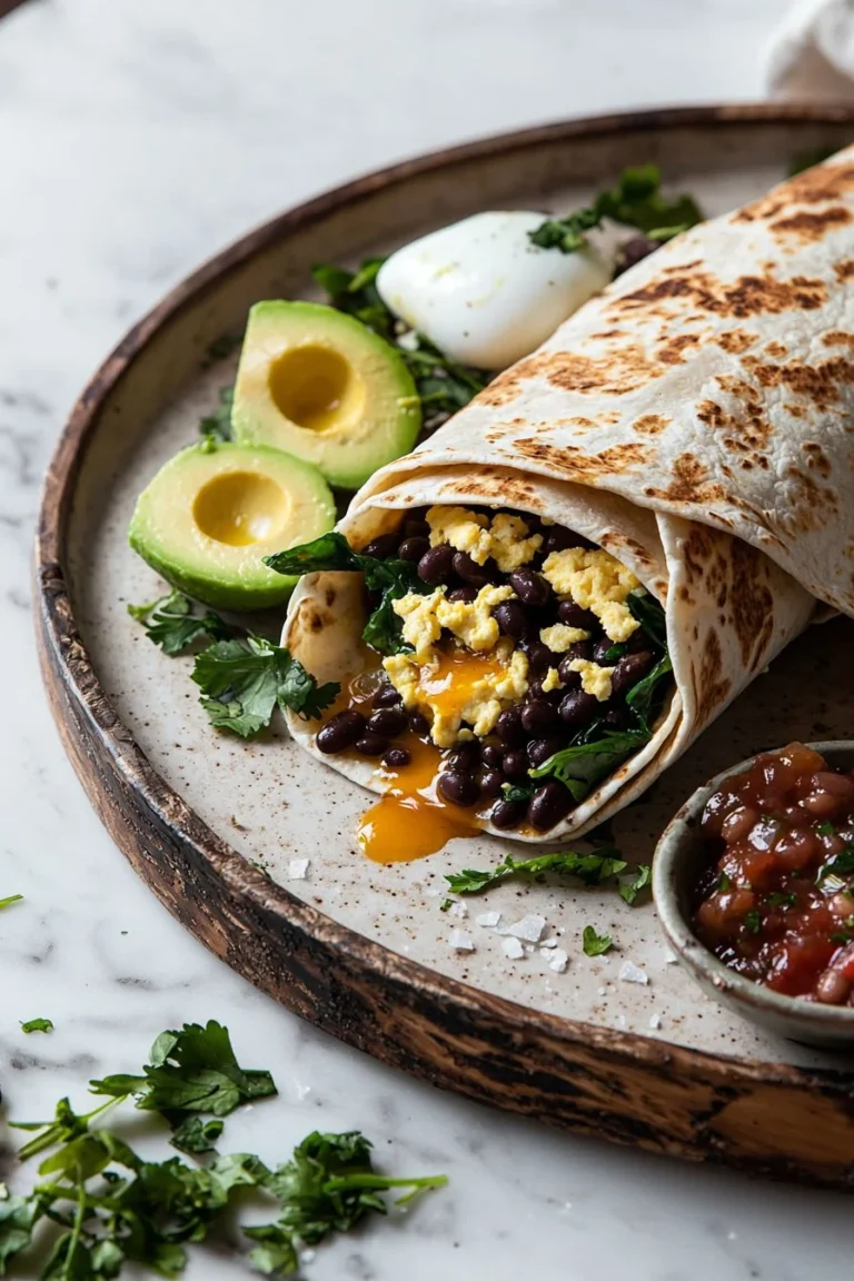Hoher Eiweiß Frühstücks-Burrito mit frischen Zutaten und hohem Proteingehalt