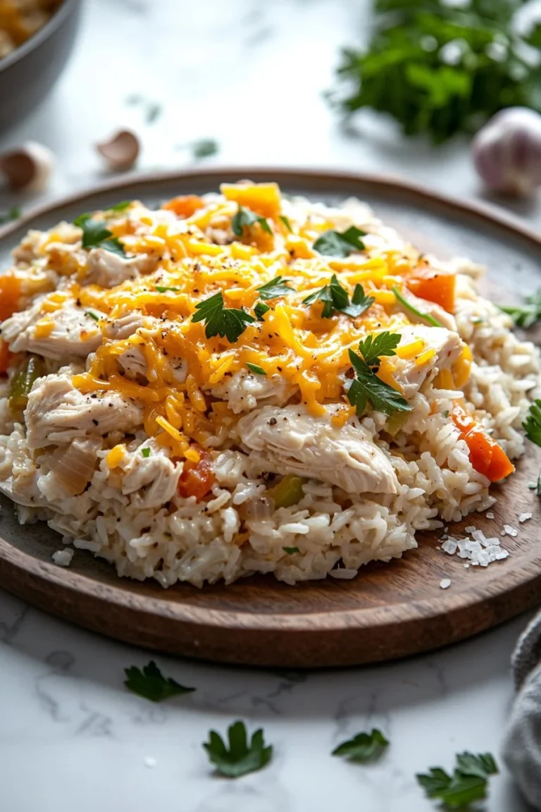 Hühnchen Reis Auflauf frisch aus dem Ofen, ideal für das Familienessen.
