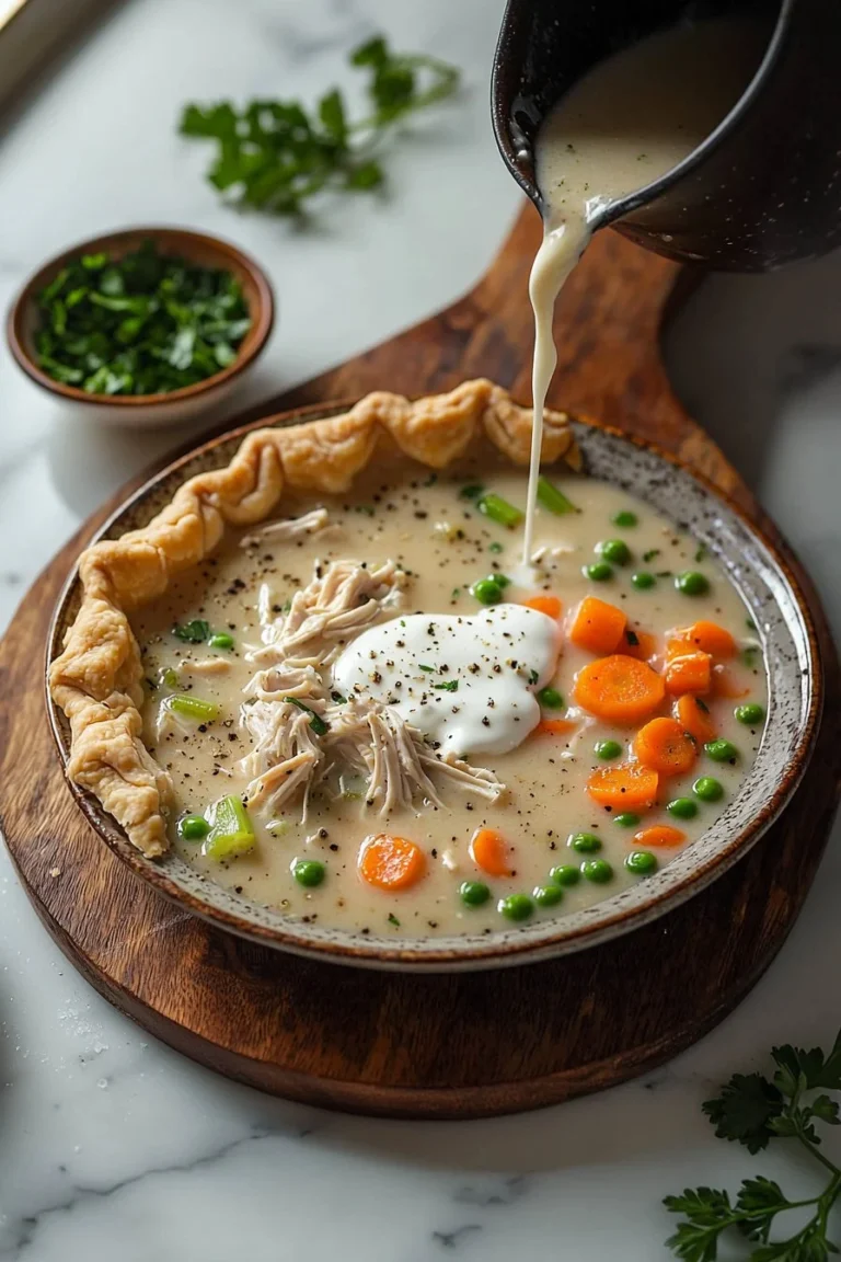 Hühnertopf-Pie-Suppe mit frischen Zutaten serviert