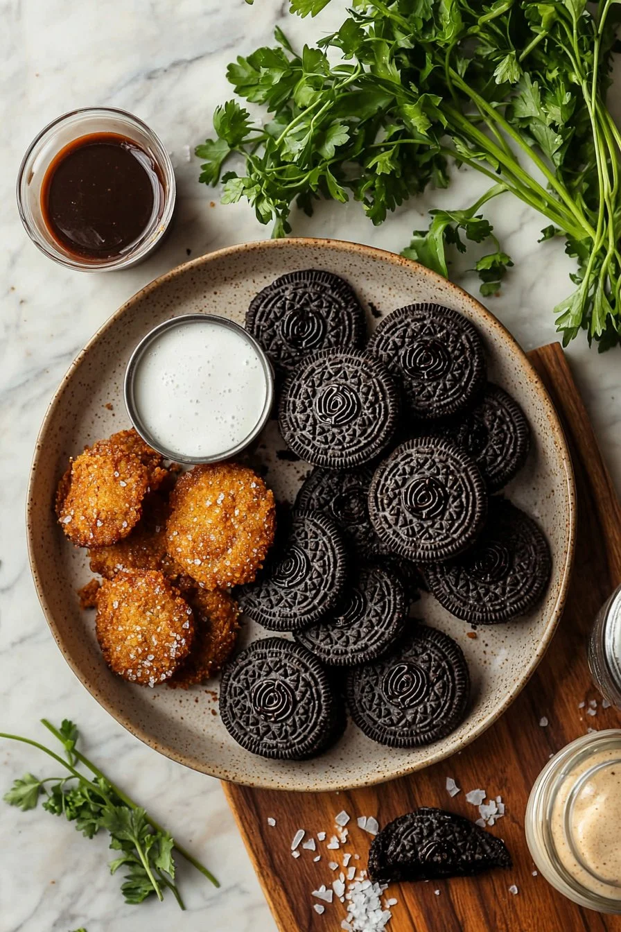 Frittierte Oreos aus der Heißluftfritteuse auf einem Teller